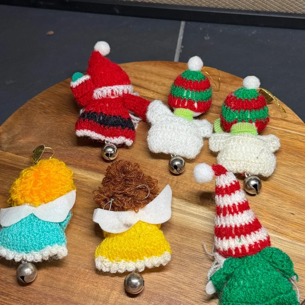 Vtg 1983 Dakin Fun Farm Knit Christmas Ornaments Set of 6 Santa Angel Snowman